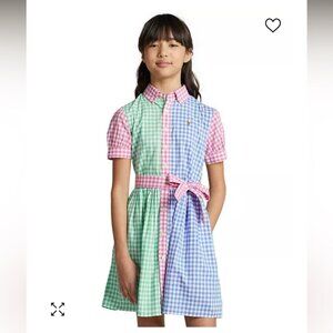 Polo Ralph Lauren Youth Girls Pastel Gingham Cotton Poplin Shirt Dress Size 12